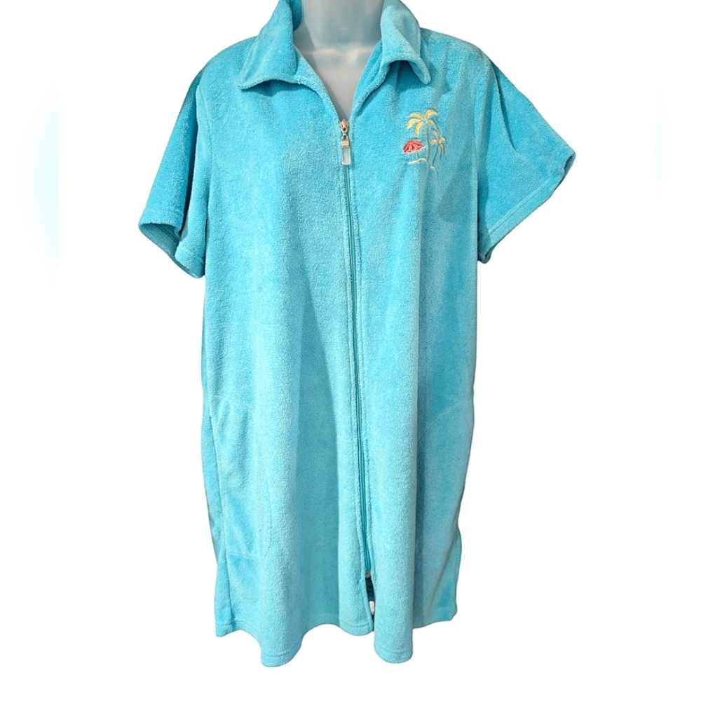 Blue Zip-Up Terrycloth Swim Cover-Up